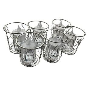 Christian Silver Wire Tree and Cabin Candle Holders Set of (6) w/Faux Candles 6